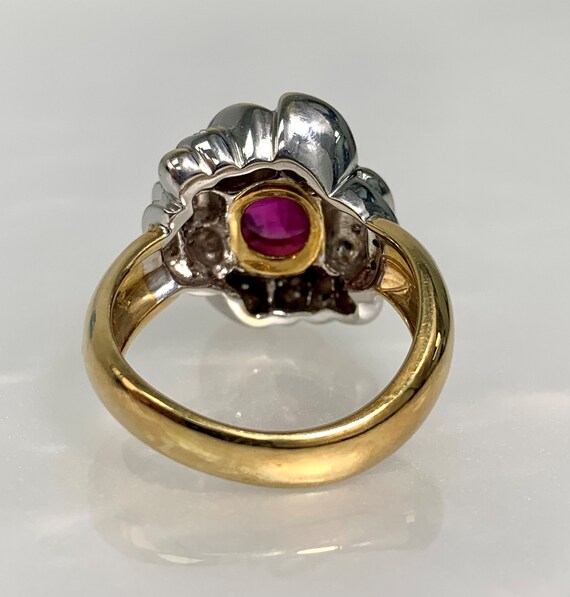 Vintage Oval Ruby Flower Ring: Diamond 18k Gold E… - image 4
