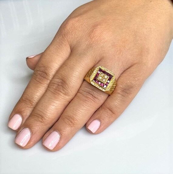 Vintage 18k Gold Ruby Diamond Ring: 70s Liberace … - image 6
