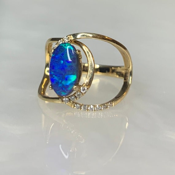 Pretty Custom Australian Opal Ring 14K Yellow Gold