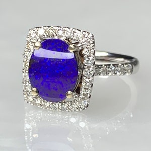 Australian Boulder Opal Ring, Black Opal Ring, Black Opal Ring For Women, Precious Opal Ring, Blue Black Opal Ring, Opal Diamond Halo Ring