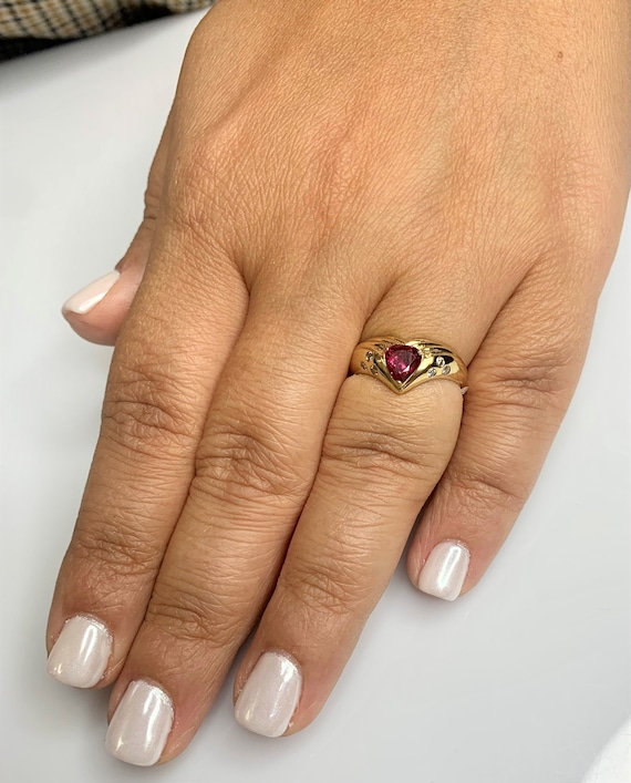 Vintage 14k Yellow Gold Ruby Ring with Diamond Ac… - image 6
