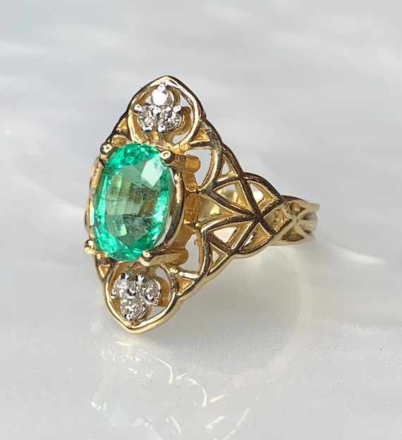 Oval Emerald Ring, Emerald Filigree Ring, Emerald… - image 1