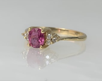 14k Gold Pink Sapphire Diamond Ring - Minimalist Engagement Ring