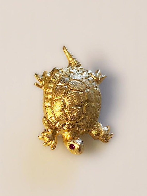 Turtle Brooch Pin, Vintage Turtle Pin, 14k Solid … - image 4