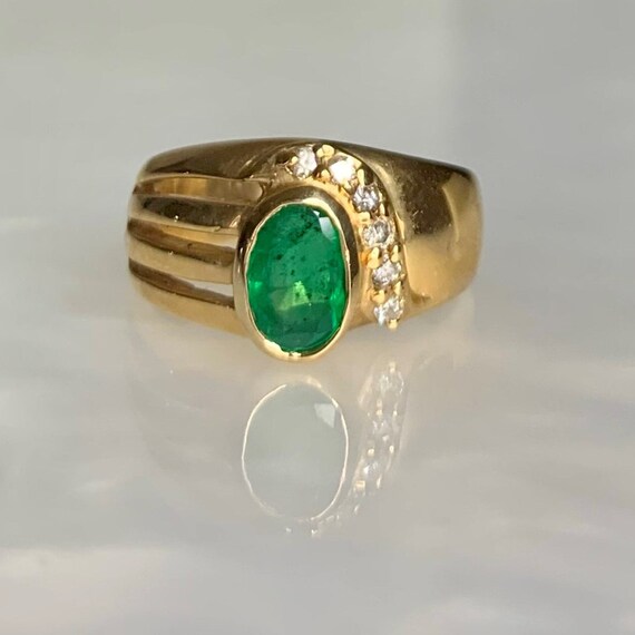 Vintage Colombian Emerald Ring: 14k Gold Oval Dia… - image 2