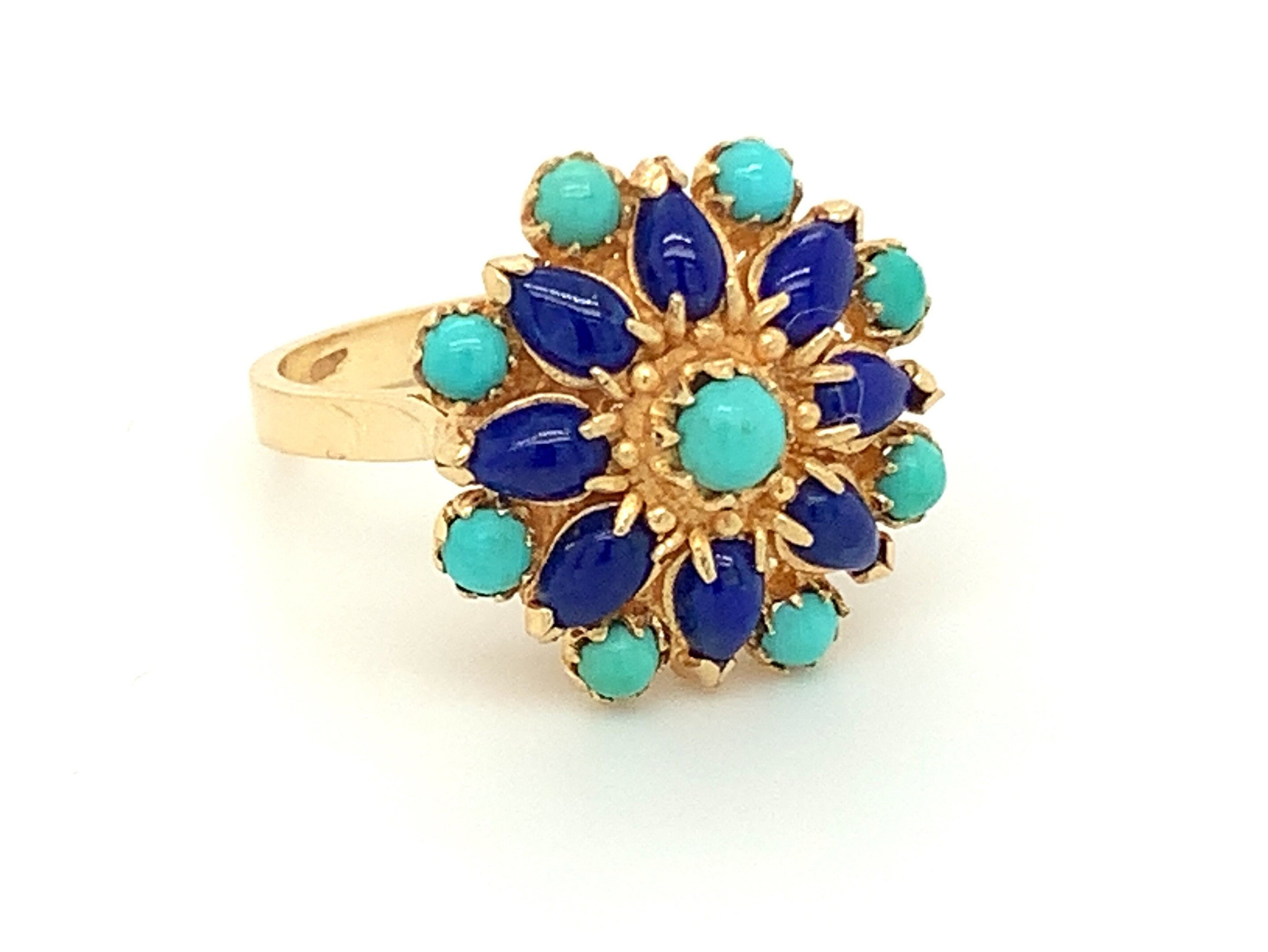 Turquoise Ring, Turquoise Ring for Women, Vintage Gold Flower Ring ...