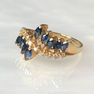 Sapphire Ring, Sapphire Ring Vintage, Sapphire Ring For Women, Sapphire Diamond Ring, Marquise Sapphire Ring, Unique Eternity Band, 14k Ring