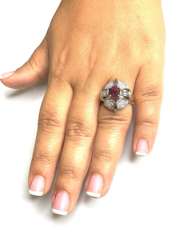 Vintage Ruby Diamond Ring: 18k Gold Floral Engage… - image 6