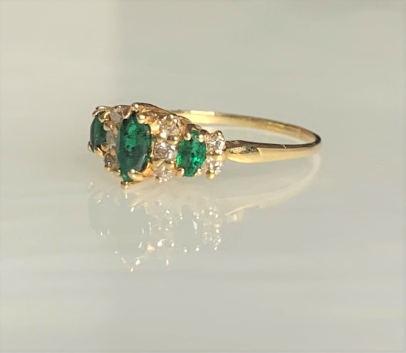 Marquise Emerald Ring, Emerald Diamond Ring, Dain… - image 1