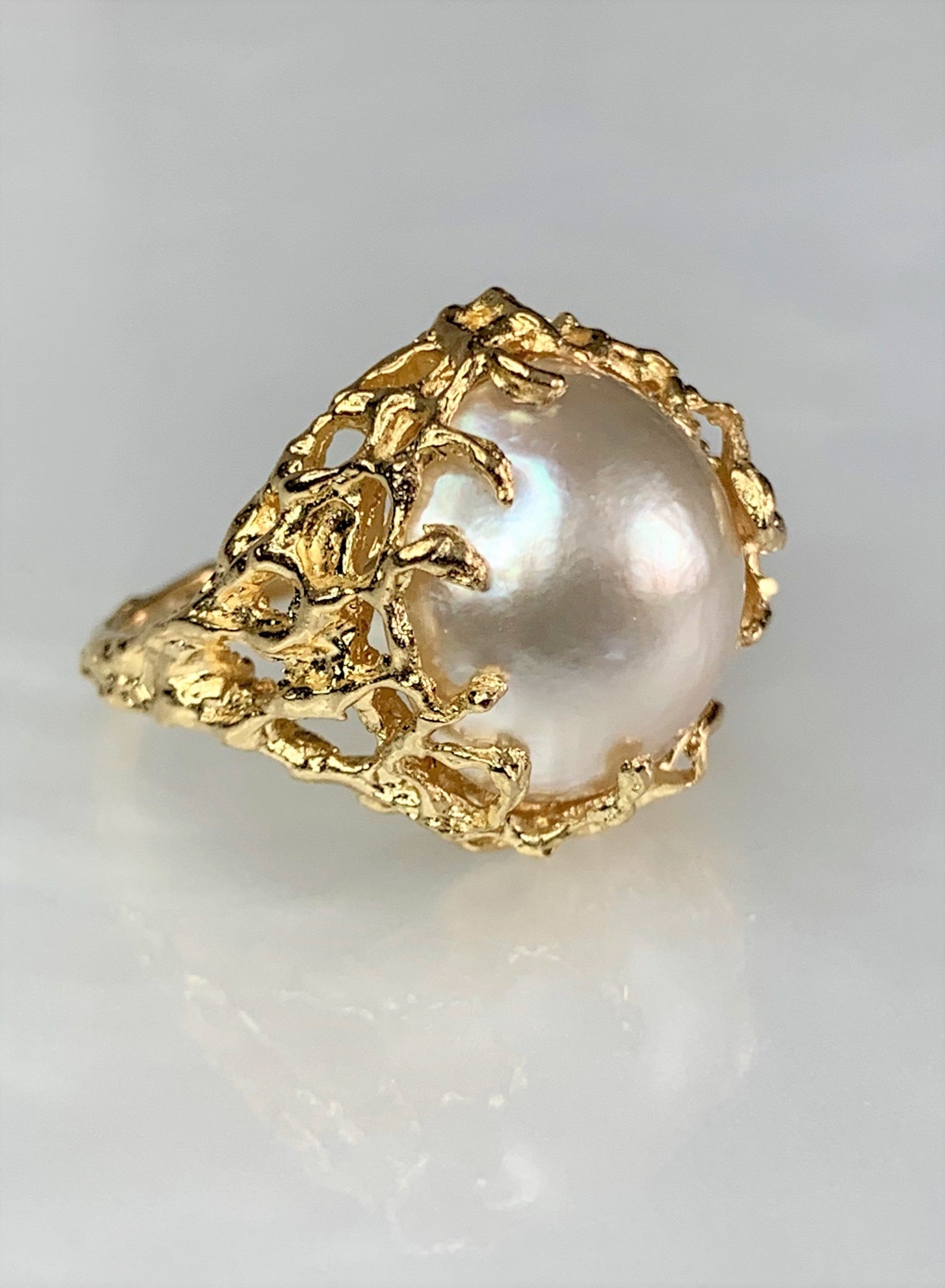 Mabe Pearl Ring Pearl Gold Ring Vintage Mabe Pearl Ring - Etsy