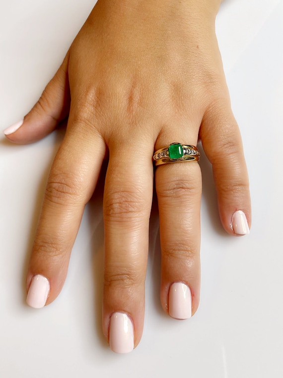 Colombian Emerald Ring, Vintage Emerald Engagemen… - image 5