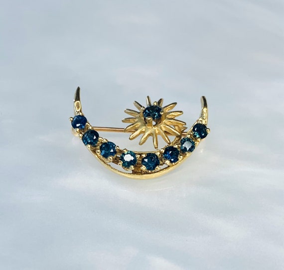 Crescent Moon Pin, Celestial Sapphire Brooch, Blu… - image 3