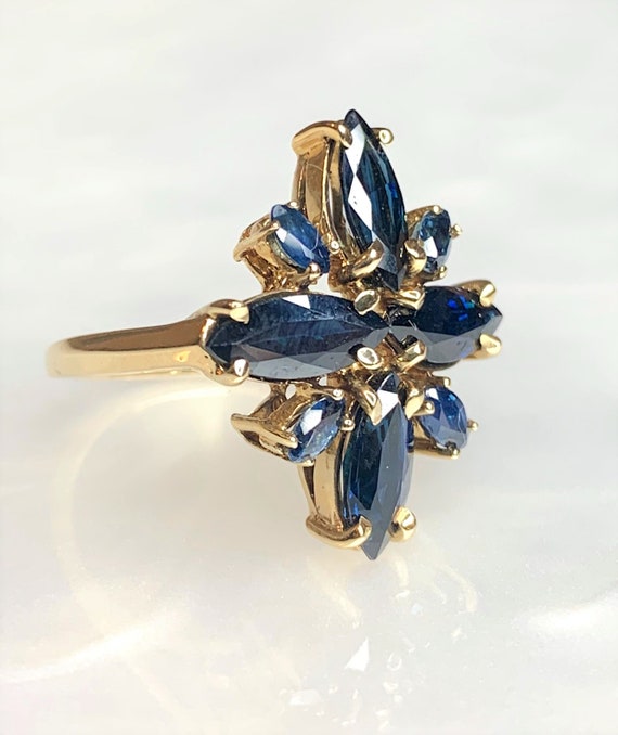 Vintage 14k Gold Starburst Sapphire Ring: Celesti… - image 2