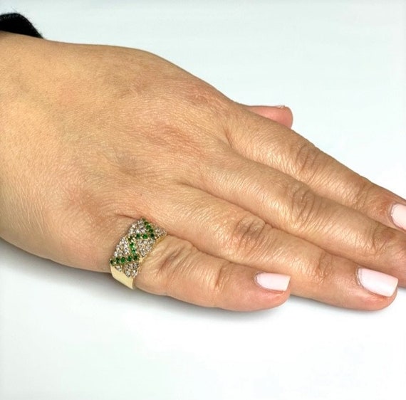 Vintage Emerald Diamond Ring: 14k Gold Zig Zag Le… - image 9