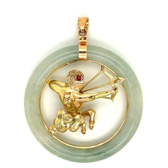 Vintage Jade Pendant, Sagittarius Necklace, Jade … - image 1