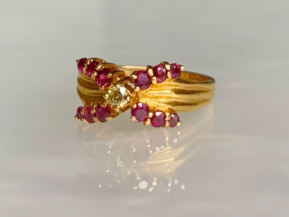 Vintage Ruby Diamond Crossover Ring - 90s Criss C… - image 1