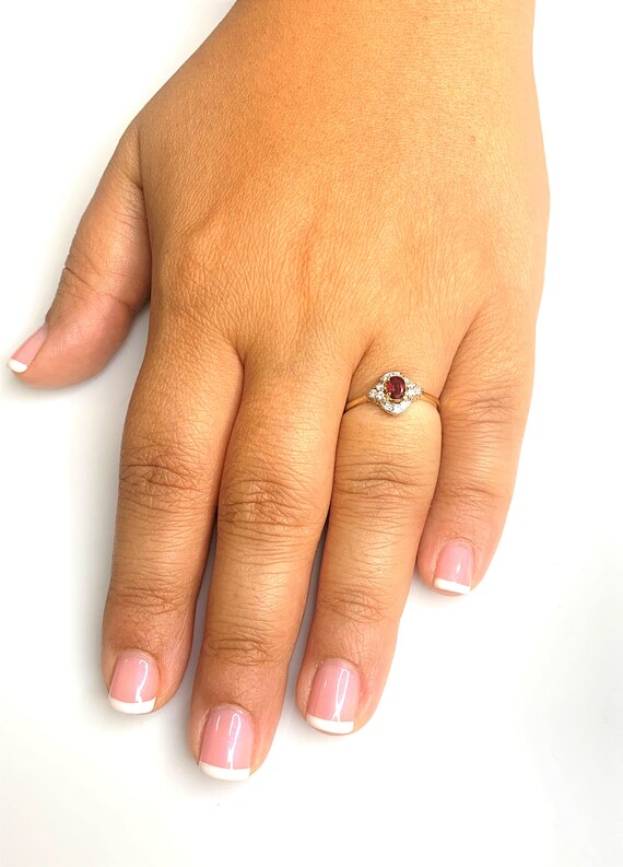 Vintage Oval Ruby Engagement Ring: Diamond Halo, … - image 6