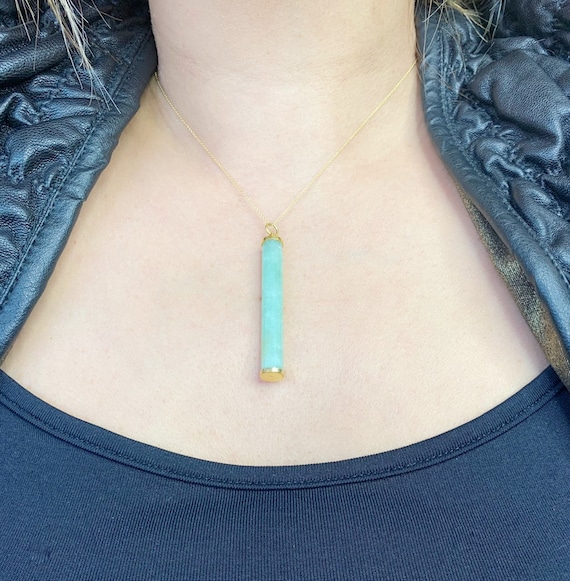 Jade Pendant Green Jade Pendant Jade Cylinder Necklace Vintage