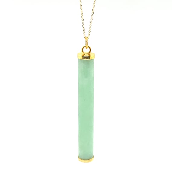 Jade Pendant Green Jade Pendant Jade Cylinder Necklace Vintage Jade Necklace Jade Gold Necklace Jade Gold Pendant Vintage Jade Jewelry