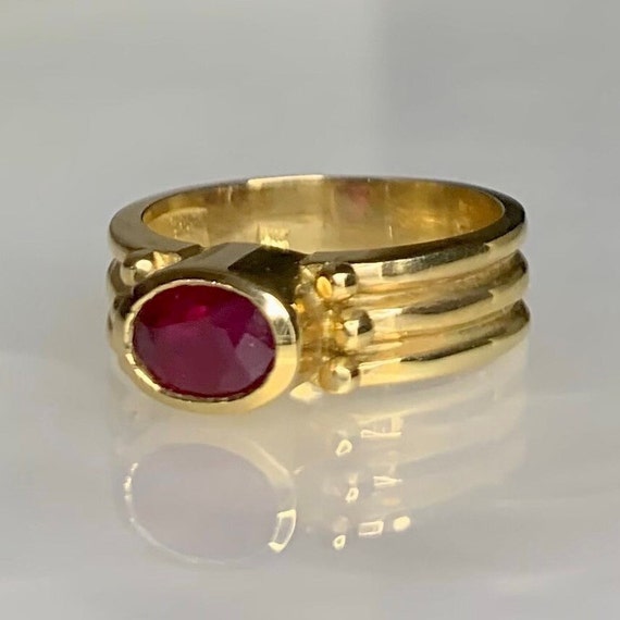 Vintage Ruby Ring, East West Oval Ring, Oval Ruby… - image 1