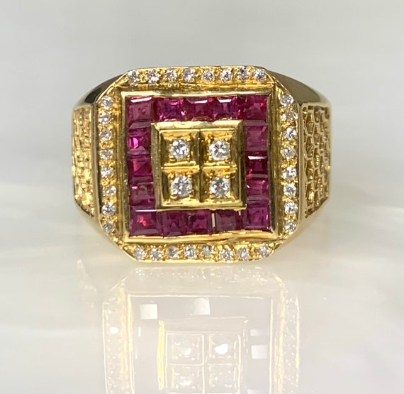 Vintage 18k Gold Ruby Diamond Ring: 70s Liberace … - image 1