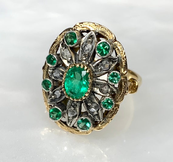 Oval Emerald Ring, Vintage Emerald Ring, Rose cut