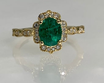Emerald Diamond 14k Gold Engagement Ring - Oval Cut