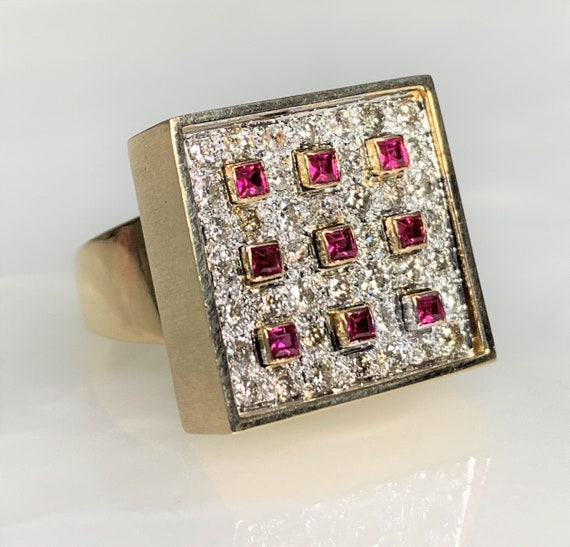 Handmade Vintage 18k Gold Ruby Ring: Diamond Pave… - image 2