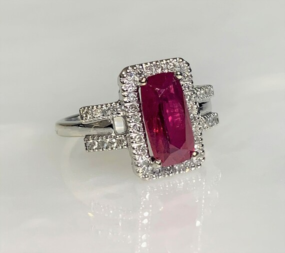 Emerald Cut Ruby Engagement Ring: 14k White Gold … - image 3