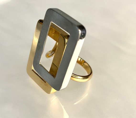 Gold Ring for Women, Gold Structural Ring, Geomet… - image 1