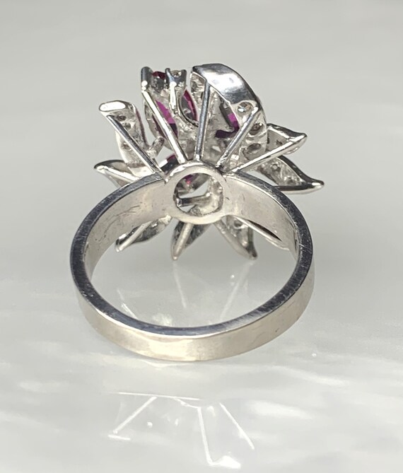 Vintage Ruby Flower Ring: Marquise & Pear Cut, Di… - image 4