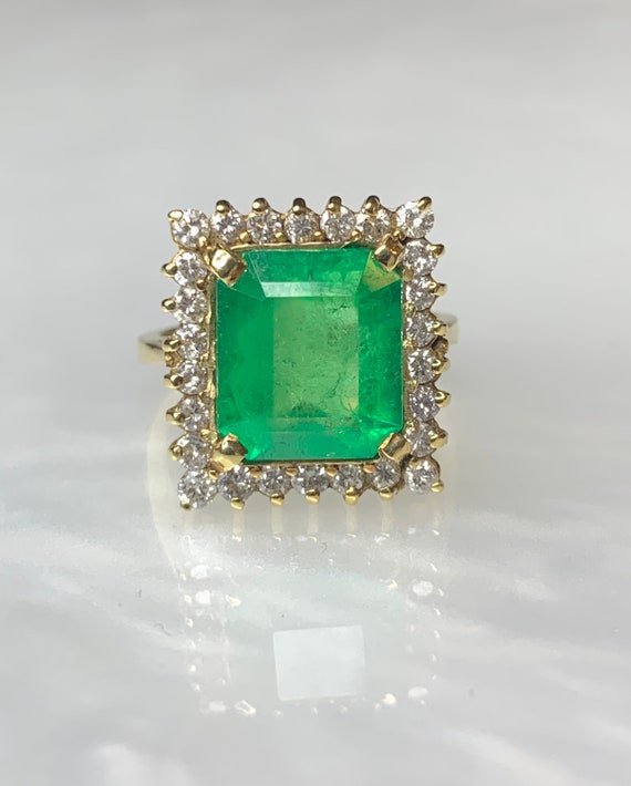 Vintage Emerald Ring, Emerald Cut Emerald Ring, V… - image 3