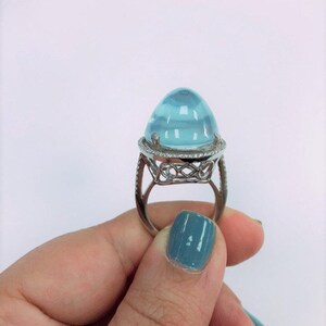 Aquamarine Diamond Ring, Gemstone Cocktail Ring, Aquamarine Cabochon Ring, 20 Carats, Light Blue Natural Gemstone, Blue Aquamarine Ring image 7