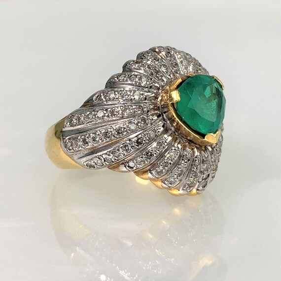 Vintage Pear Emerald Diamond Ring: 18k Gold Starb… - image 3