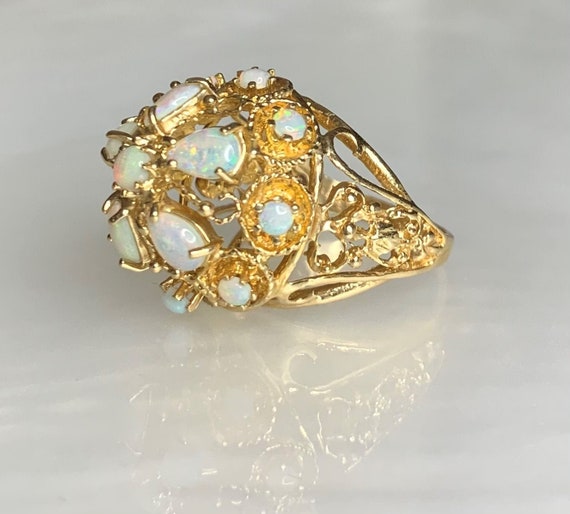 Australian Opal Ring, Opal Flower Ring, Opal State