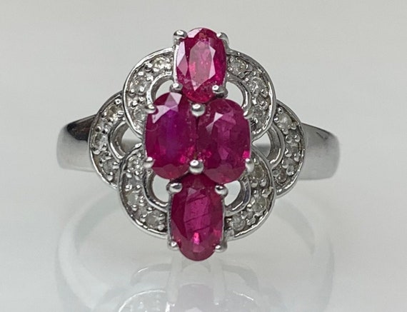 14k White Gold Ruby Diamond Ring: Oval Gemstone J… - image 1