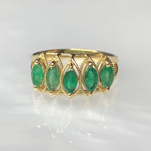 Emerald Ring, Emerald Eternity Band, Marquise Emerald Ring, Emerald Ring For Women, Emerald Eternity Band, Half Eternity Band, Gift for Wife image 3