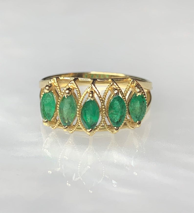 Emerald Ring, Emerald Eternity Band, Marquise Emerald Ring, Emerald Ring For Women, Emerald Eternity Band, Half Eternity Band, Gift for Wife image 3