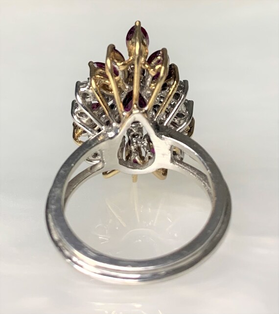 Vintage Pear Ruby & Diamond Cluster Ring, 14k Whi… - image 4