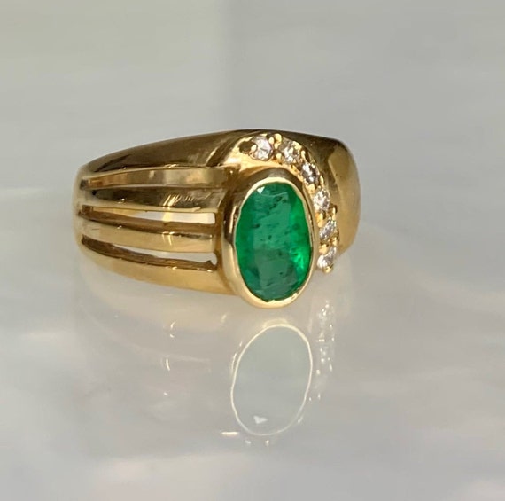 Vintage Colombian Emerald Ring: 14k Gold Oval Dia… - image 3