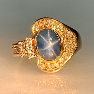 Star Sapphire Ring, Star Sapphire Ring for Women, Galaxy Ring, Celestial Ring, Vintage Star Sapphire Ring, Blue Star Sapphire, Lunar Ring