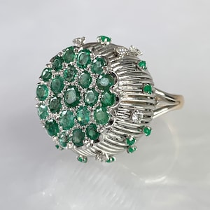 Vintage Emerald Diamond Ring: 14k Two Tone Gold, OOAK Retro Ring, US 6