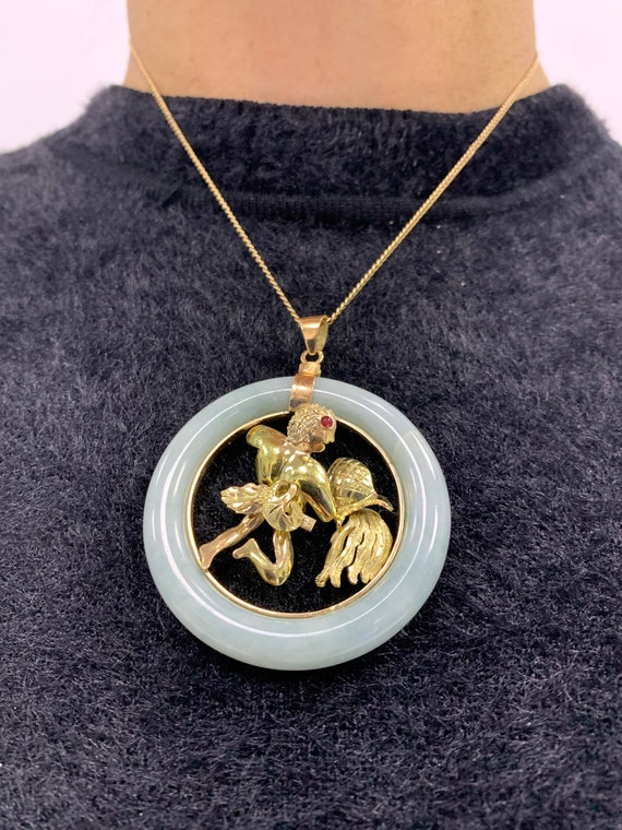 Vintage Jade Pendant, Aquarius Jewelry, Zodiac Je… - image 3