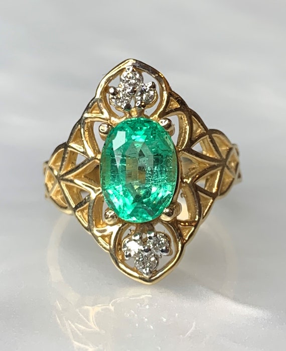 Oval Emerald Ring, Emerald Filigree Ring, Emerald… - image 3