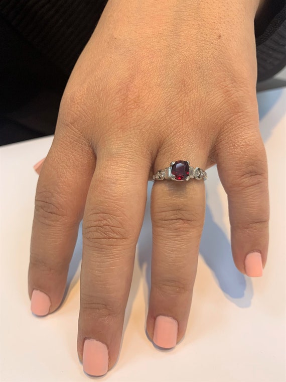 Vintage Art Deco Ruby Engagement Ring: 14k White … - image 8