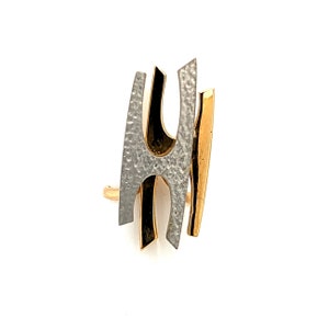 Gold Ring for Women, Gold Structural Ring, Letter H Ring, Hammered Gold Ring, Geometric Gold Ring, Gold Abstract Ring, Initial Ring, Retro