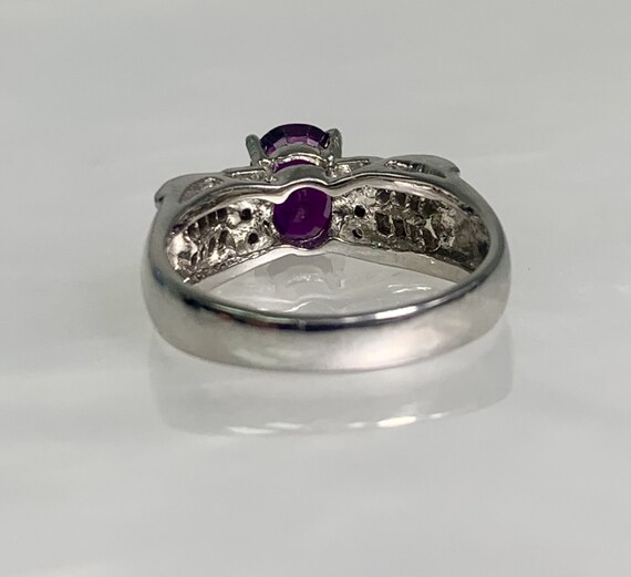 18k White Gold Ruby Ring: Oval Cut Diamond Accent… - image 4