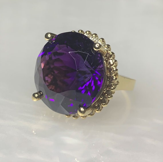 Amethyst Cocktail Ring, Round Amethyst Ring, Amet… - image 1