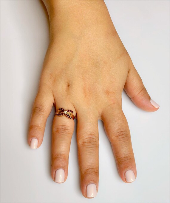 Vintage Ruby Diamond Crossover Ring - 90s Criss C… - image 5