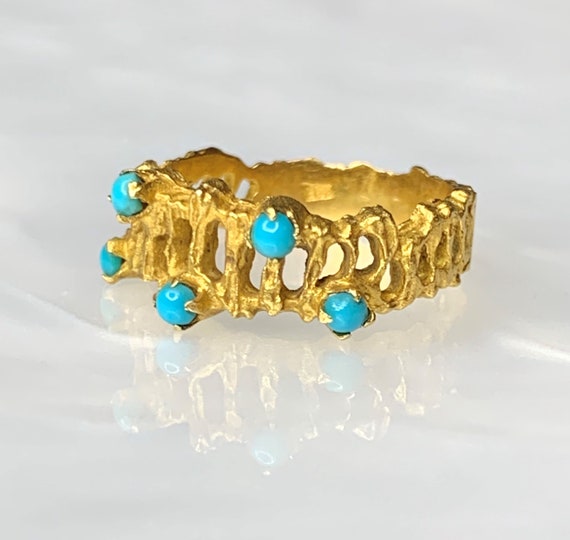 Vintage Gold Band, Vintage Turquoise Ring, Turquo… - image 1